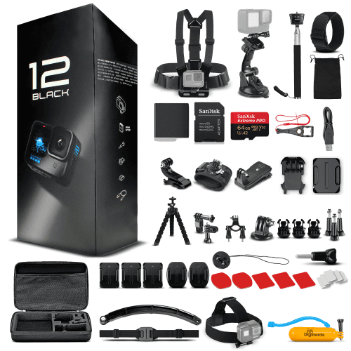 GoPro HERO 12 - Waterproof Action Camera + 64GB Card and 50 Piece DiGiNerds Accessory Kit
