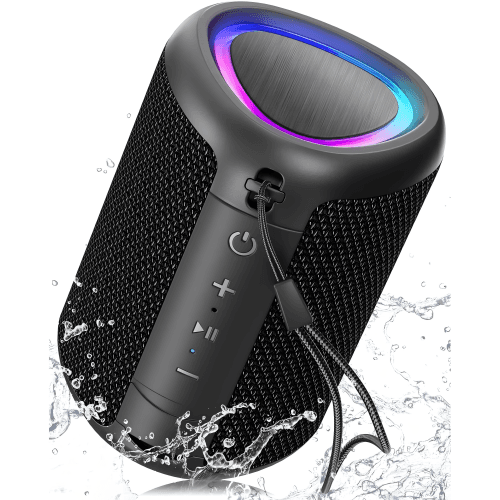 Portable Bluetooth Speaker with Lights, Powerful Crystal Clear Sound, IPX5 Waterproof, All Day Playtime, AUX&TF-Card Input, Bluetooth 5.3, TWS Paring, Small Wireless Speaker for Ou