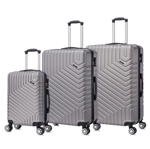 Tucci Primo Italy Resistenza 3-Piece Expandable ABS Hardside Luggage Set with Spinner Wheels & Built-In Lock (20", 26", 30") - Silver