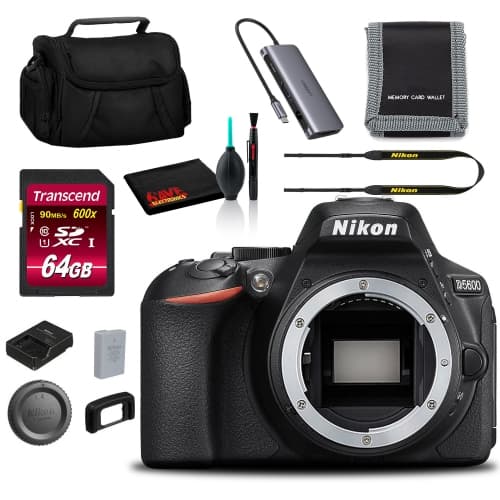 Nikon D5600 DSLR Camera (Body Only) (Intl Model) Includes 64GB Memory Kit