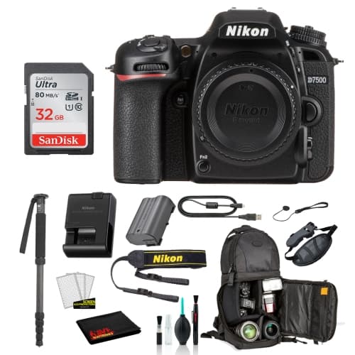 Nikon D7500 DSLR Camera (Body Only) Bundle – Includes SanDisk 32GB SD Card + Sling Backpack + MORE - International