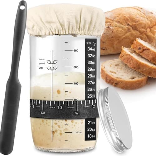 Bread Storage Jar - Airtight Container with Silicone Spatula - Black - 24oz - 1pc