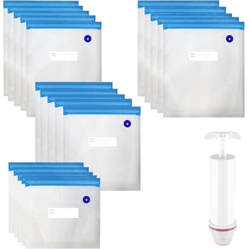 Vacuum Cooking Bag Set - Reusable Zip Bags for Sous Vide & Storage - 20pcs - Blue