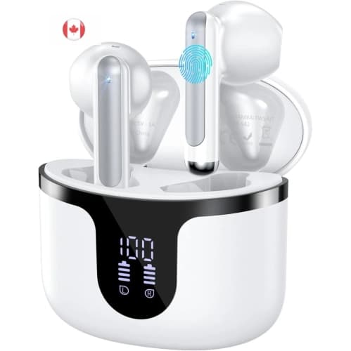 Wireless Earbuds Bluetooth 5.4, White In-Ear Bluetooth Headphones with ENC 4 Mics, 50 Hour Battery, LED Indicator, IPX7 Waterproof Ear Buds