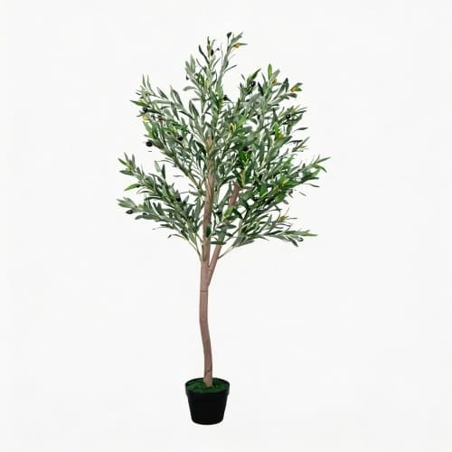 5ft Artificial Olive Tree in Black Pot, Faux Potted Silk Tree with Natural Wood Trunk & Lifelike Fruits, Realistic Large Fake Plant for Living Room Home Office Porch Decor