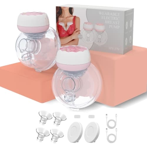 Wearable Electric Breast Pump Hands Free Double Pump Automatic Breastfeeding Pump Silicone Milk Collector Pink 1 Piece
