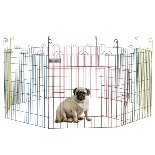 PawHut 23.6"H Metal Pet Playpen Portable Octagon Dog Exercise Fence Flexible Shape Puppy Crate Kennel w/ Door for Outdoor