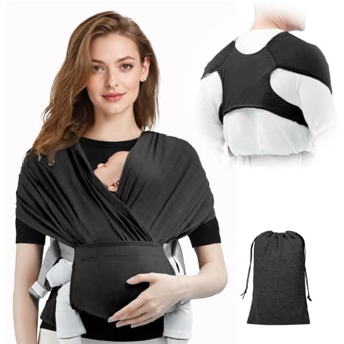 Baby Carrier Wrap Ergonomic Infant Carrier Adjustable Breathable Cotton Black up to 15 kg 1 Piece