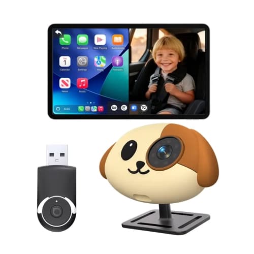 2-in-1 Baby Car Camera & Wireless CarPlay Adapter-No Extra Screen Needed, 1080P Car Baby Monitor for No-Glow Night Vision, 150° Wide Angle, Plug&Play (No Android Support)
