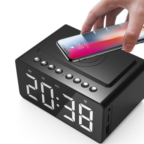 Bluetooth Speaker New Wireless Charging Clock LED Alarm Clock Speaker Hot Sale New Wireless Charging Bluetooth Speaker Desktop, Home - Black