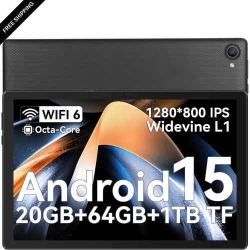Android 15 Tablet, 20GB RAM+64GB ROM+1TB Expand,10.1 Inch Octa-Core Processor, HD IPS Touchscreen,5MP+8MP Dual Camera, Widevine L1, Fast Charging, Face Unlock, 5G WiFi 6, Bluetooth