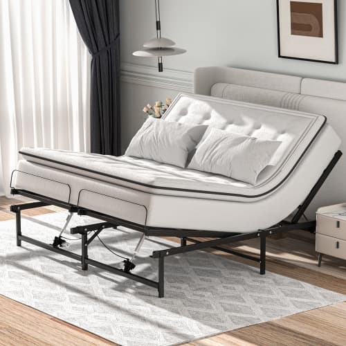 Adjustable Bed Frame Electric Adjustable Bed Base with Head and Foot Incline Low-Noise Motor and Remote Control, Electric Bed Frame Fit for Most Mattress (King)