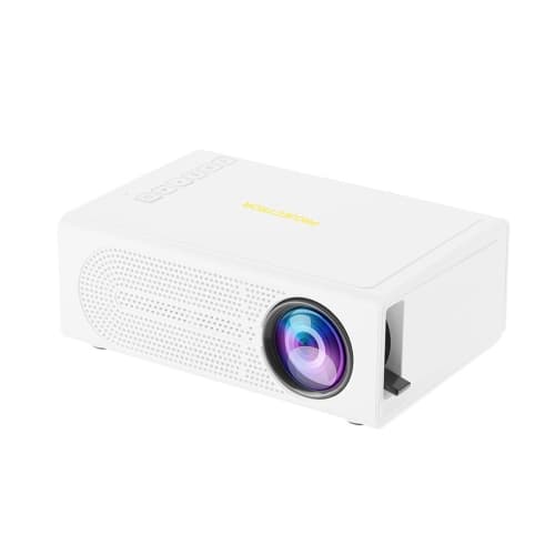 Portable wired projector, 1080P HD playback, adjustable from 32 to 100 inches, camping and home projection projector (white, US plug).