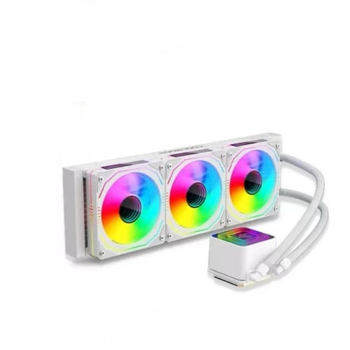 White AIO CPU Cooler, ARGB Sync Liquid Cooling System, PWM Temperature Control, All-in-One RGB Gaming CPU Radiator for Intel AMD