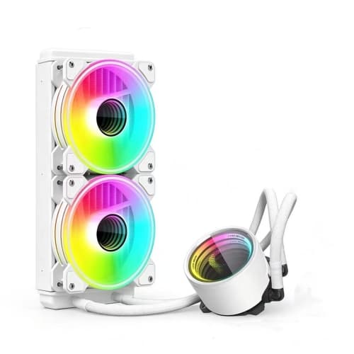 White AIO CPU Cooler, ARGB Sync Liquid Cooling System, PWM Temperature Control, All-in-One RGB Gaming CPU Radiator for Intel AMD