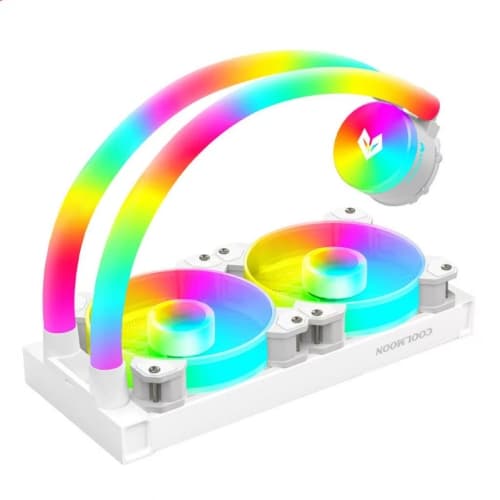 White AIO CPU Cooler, ARGB Sync Liquid Cooling System, PWM Temperature Control, All-in-One RGB Gaming CPU Radiator for Intel AMD