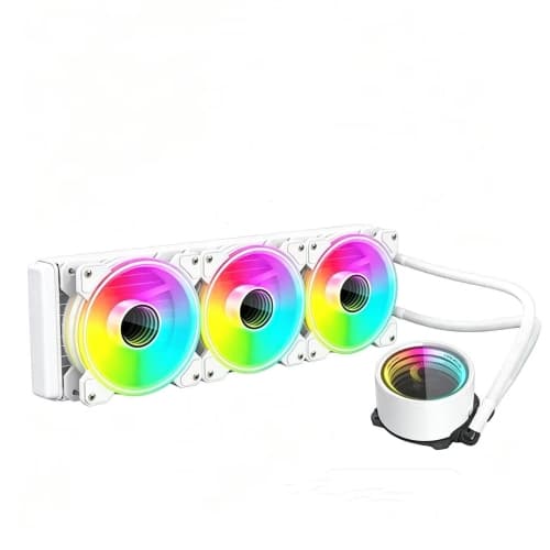White AIO CPU Cooler, ARGB Sync Liquid Cooling System, PWM Temperature Control, All-in-One RGB Gaming CPU Radiator for Intel AMD