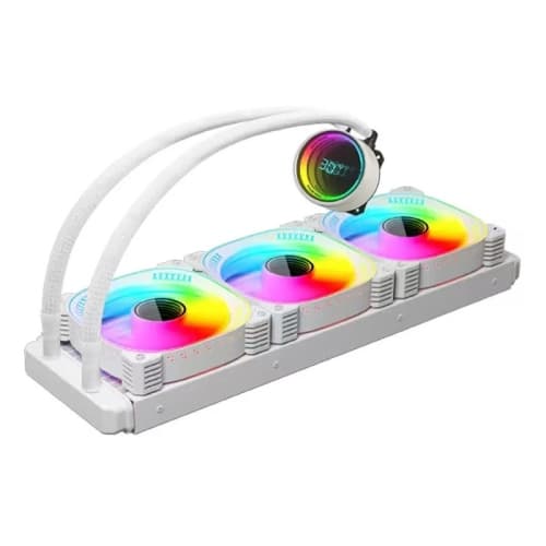 White AIO CPU Cooler, ARGB Sync Liquid Cooling System, PWM Temperature Control, All-in-One RGB Gaming CPU Radiator for Intel AMD