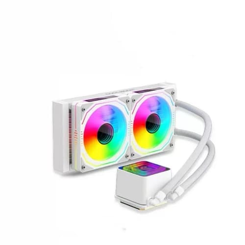 White AIO CPU Cooler, ARGB Sync Liquid Cooling System, PWM Temperature Control, All-in-One RGB Gaming CPU Radiator for Intel AMD