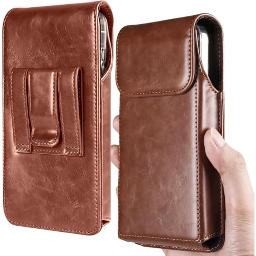 Leather Belt Phone Holster for Galaxy S26 Ultra S25 Ultra A57 Motoral Moto G Play G Stylus Google Pixel 10