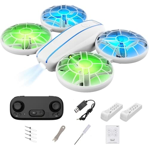 Protected LED Mini Drone, Kids RC Quadcopter with LED Light Rings，White