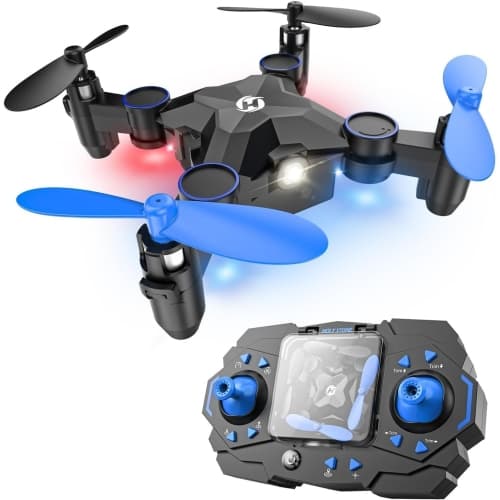 LED Light Mini RC Drone, Foldable Quadcopter Toy for Kids with LED Lights，Blue