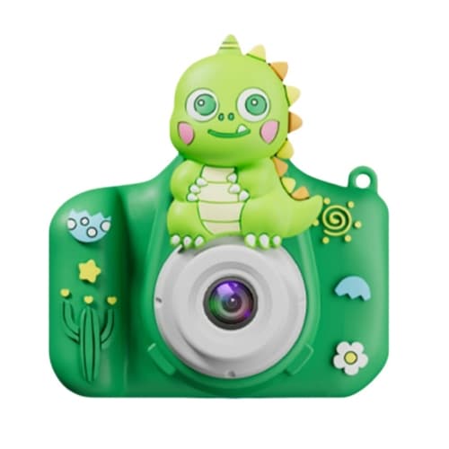Cartoon children's camera, front and rear dual cameras, eye-protection IPS large screen baby selfie camera (green, includes 64G memory card)