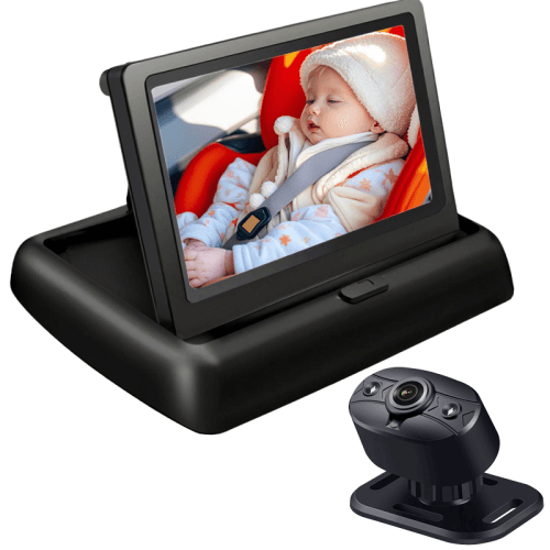 ApexGear Baby Car Monitor Camera, Foldable Display, IR Night Vision, USB Plug & Play, 360° Adjustable Rear Seat Cam, No WiFi Car Infant Surveillance System