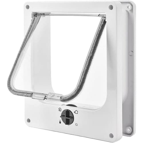 Cat Flap Pet Door Silent Weatherproof 4 Way Locking System for Walls Wooden and Plastic Doors White Size L 1 Piece