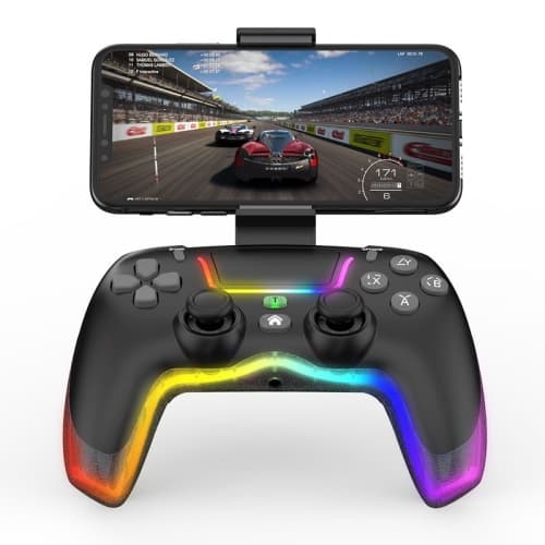 Wireless Bluetooth RGB Game Controller Compatible with PS4 Console, Android & iOS Phones, Tablets, Smart TV & Windows PC, Plug-and-Play Luminous Mobile Gamepad with Dual Vibration