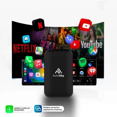 AutoSky AI Box Lite Plus 2.0 Wireless CarPlay & Android Auto Adapter – Android 10 Car Smart Box with Netflix, YouTube, Dual WiFi (Plug & Play USB)