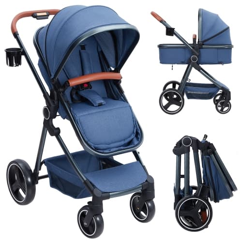 2-in-1 Convertible Stroller/Bassinet: Reversible Seat, Adj. Canopy & Backrest, Foldable Aluminum High Landscape Frame