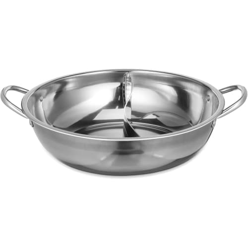 SLOWMOOSE Stainless Steel Dual Flavor Hot Pot with Divider 31cm, Chinese Style Cooking Pot with Handles, Multi-purpose Divided Stockpot for Induction and Gas