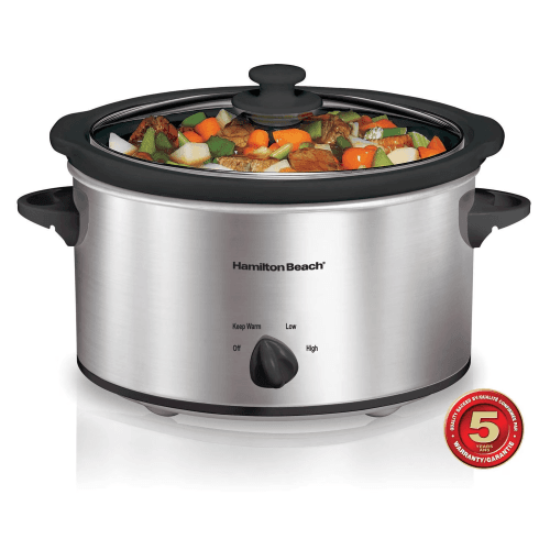 Hamilton Beach 4-Quart Oval Slow Cooker with Dishwasher-Safe Stoneware Crock, Glass Lid & Keep Warm Function - Stainless Steel