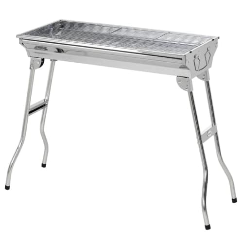 Outsunny Stainless Steel Charcoal BBQ Grill Portable Folding Barbecue Grill with Vent Control Handles and Tongs Silver