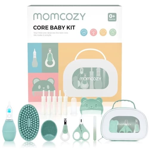 Momcozy Core Baby Kit, Baby Shower & Registry Essential Kit for Grooming&Cleansing Care, Includes Nail File Kits, Bath Brushes, Toothbrush, Comb, Storage Case etc.