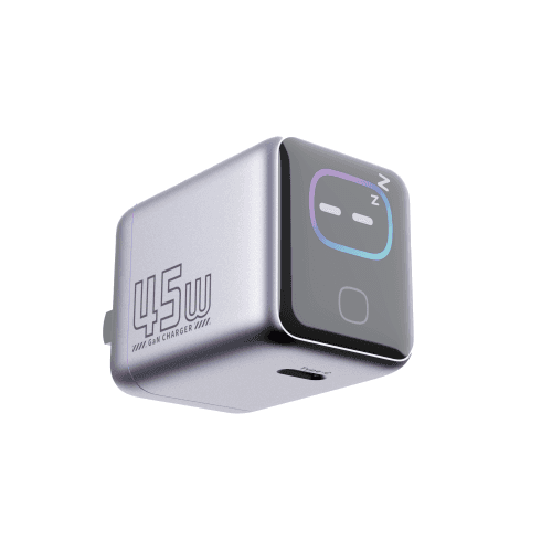 45W Smart Digital Display GaN Fast Charging Head, 180° Folding Props, Apple & Huawei Universal PD Charger (Gold powder,US Plug)