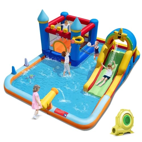 Costway Giant Water Slide Bounce House with Climbing Wall Splash Pool 735W Blower Included