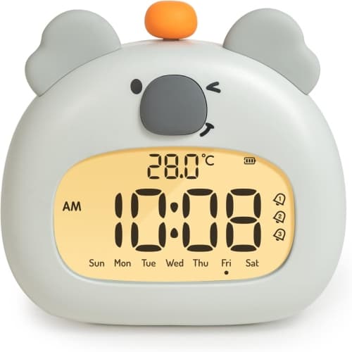 Kids Alarm Clock Elephant Design LED Night Light Digital Display 3 Alarms Date Function Baby Room Decor Light Blue 1 Piece