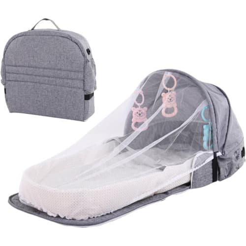 Baby Travel Crib With Mosquito Net Foldable Breathable Sunshade And Toys Blue
