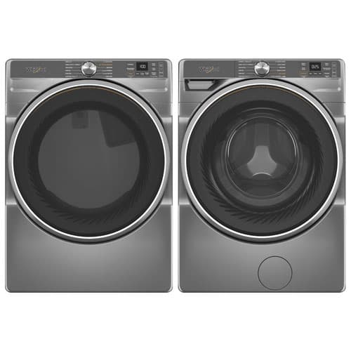 Whirlpool 7.4 Cu. Ft. Gas Steam Dryer & 5.0 Cu. Ft. Front Load Steam Washer - Radiant Silver