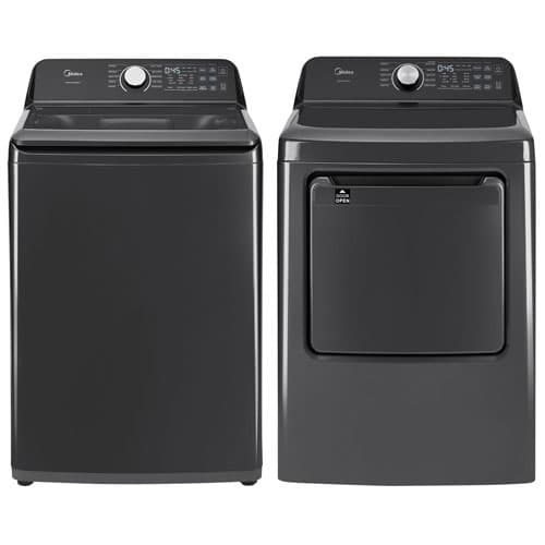 Midea 5.2 Cu. Ft. Top Load Smart Wave Impeller & 7.0 Cu. Ft. Electric Sensor Dryer - Black Stainless