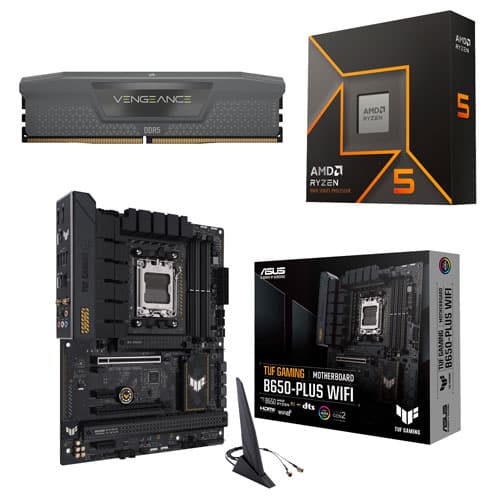 Corsair Vengeance 16GB DDR5 6000MHz Desktop Memory, Ryzen 5 9600X 6-Core 5.4GHz AM5 Processor & B650-Plus Gaming Wi-Fi 6 ATX AM5 DDR5 Motherboard