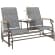 Outsunny Outdoor Glider Bench with Tempered Glass Table, Breathable Mesh, 2-Person Rocking Glider Chair, Swing Loveseat Rocker, for Porch, Garden, Poolside, Balcony, Grey