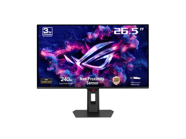 ASUS ROG Strix 27 inch QHD 2K 1440P 240Hz AMD FreeSync Premium Pro & G-Sync Compatible 0.03ms OLED Gaming Computer Monitor with Height Adjustable, Swivel, Pivot & Tilt Stand XG27AQDMES