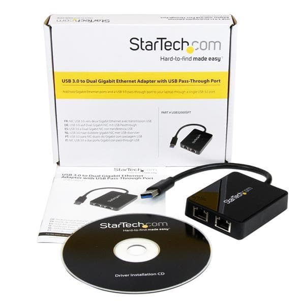 USB 3.0 to Dual Port Gigabit Ethernet Adapter NIC w/ USB Pass-Through
