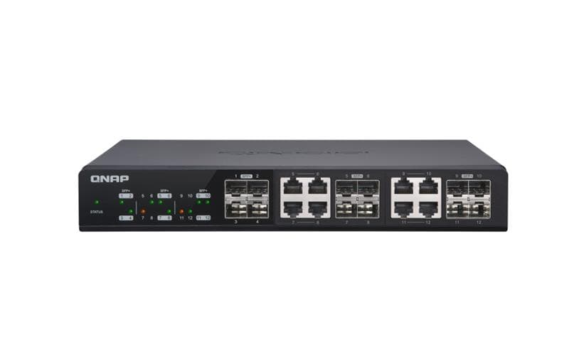 QNAP (QSW-M1208-8C) Management Switch, 12 port of 10GbE port speed, 4 port SFP+, 8 port SFP+/ NBASE-T Combo, support for 5-spe