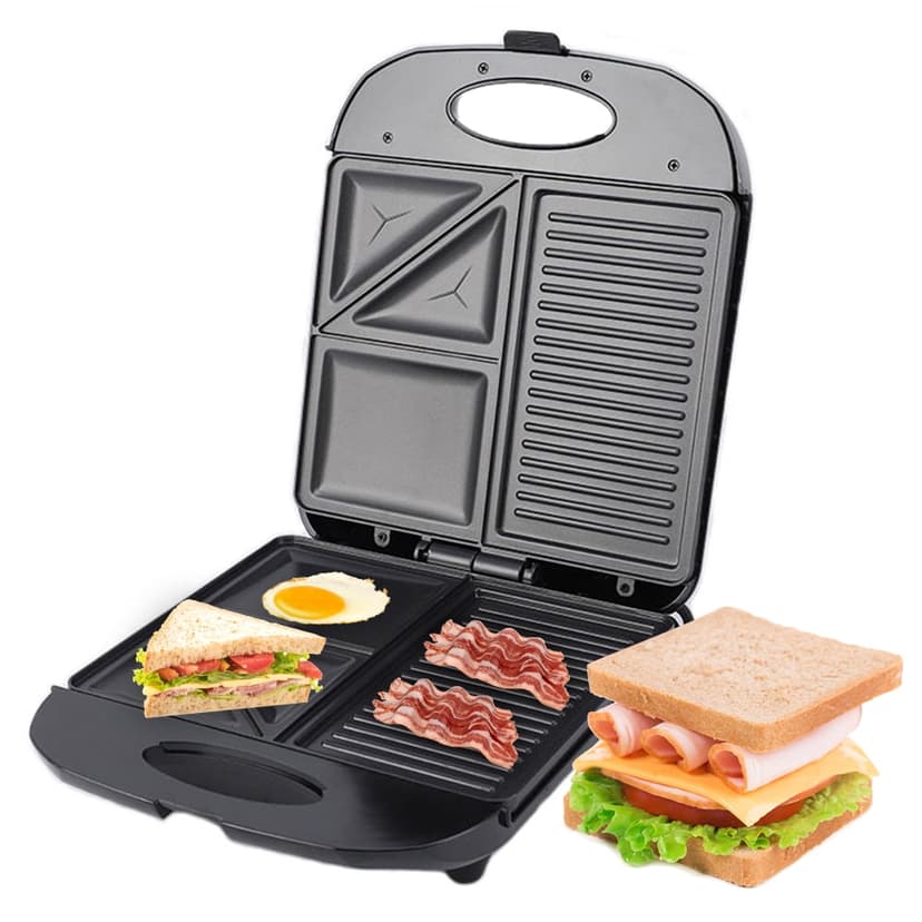 Riwcyla 1400W Grill Machine Waffle Maker with Iron Non,Stick Coating and 3in1 Shaped Electric Griddle Sandwich Eggs Multifunctional Heating Panini Bread Portable for Indoor Use
