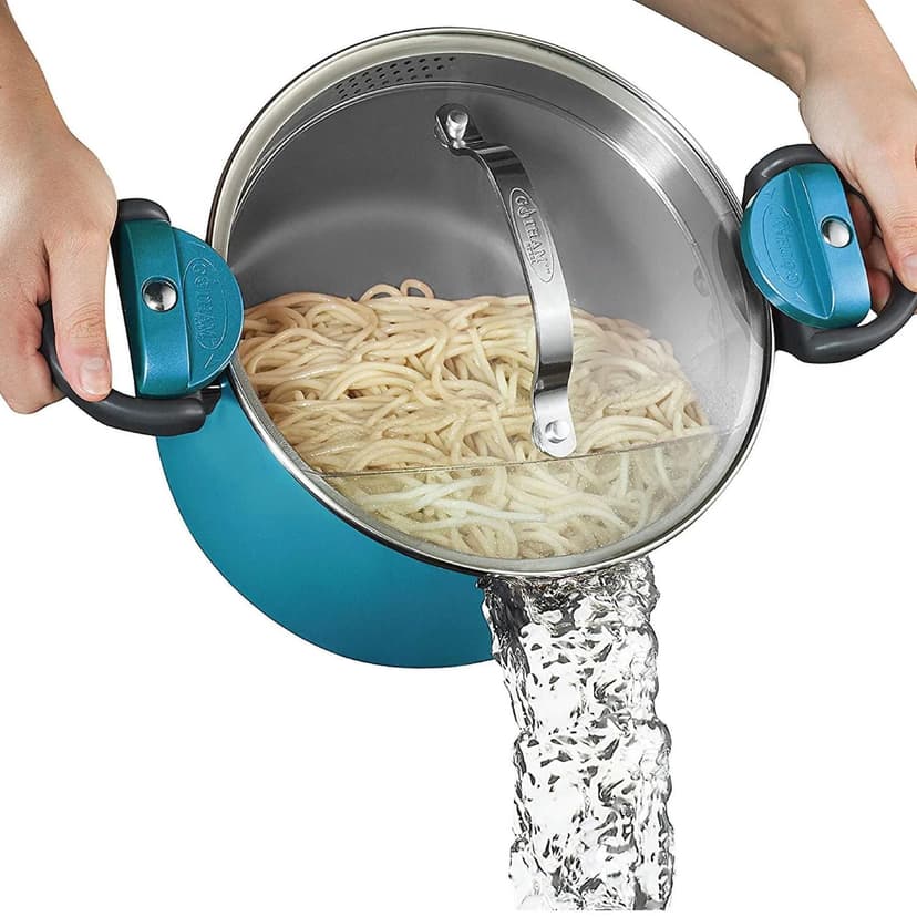 Gotham Steel Ocean Blue 5 Quart Nonstick Pasta Pot with Strainer Lid and Twist Lock Handles