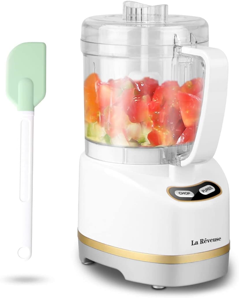 La Reveuse Electric Mini Food Processor with 200 Watts,2-Cup Prep Bowl for Mincing,Chopping,Grinding,Blending,Pureeing,Metallic Grey (White)